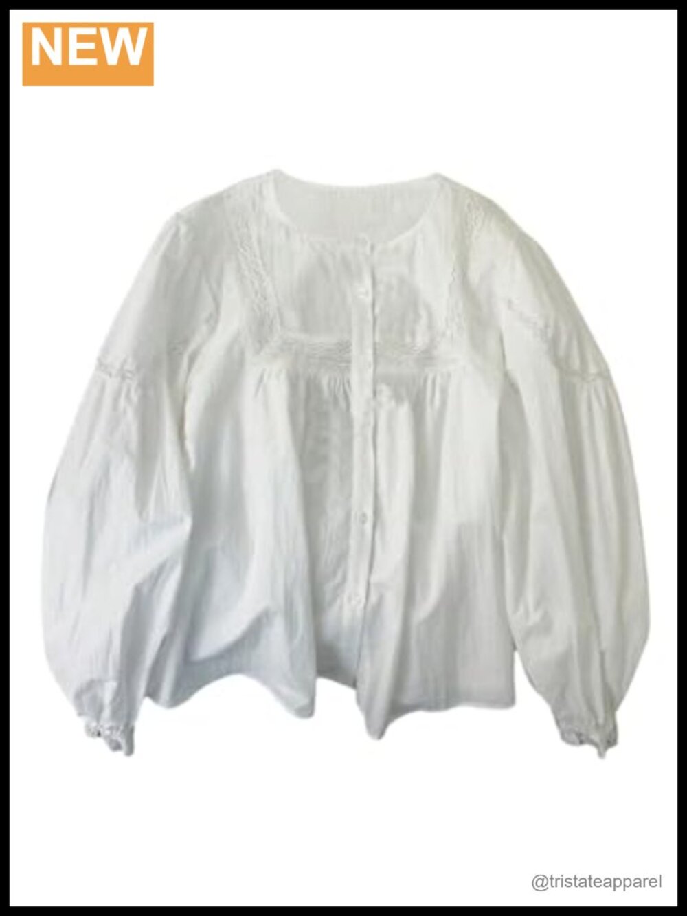 Boho Casual Contrast Lace Blouse Long Bishop Sleeve Button Down